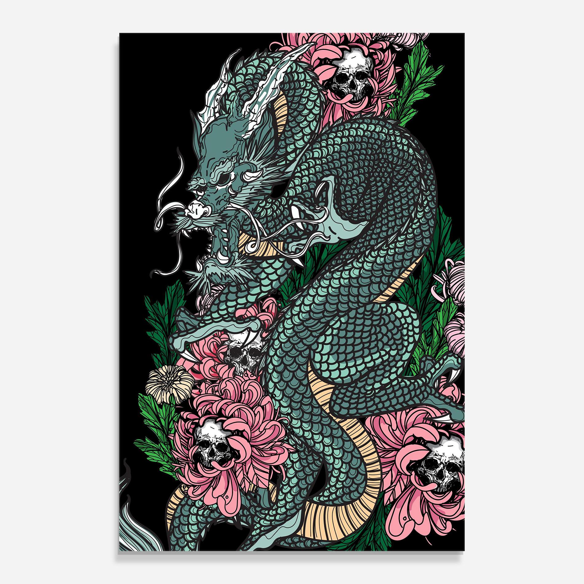 Üvegkép Flower Skull Dragon mockup 0