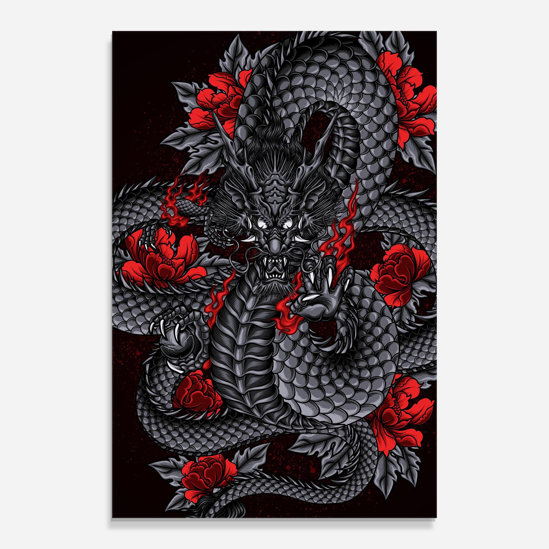 Üvegkép Red Flower Dragon mockup 0