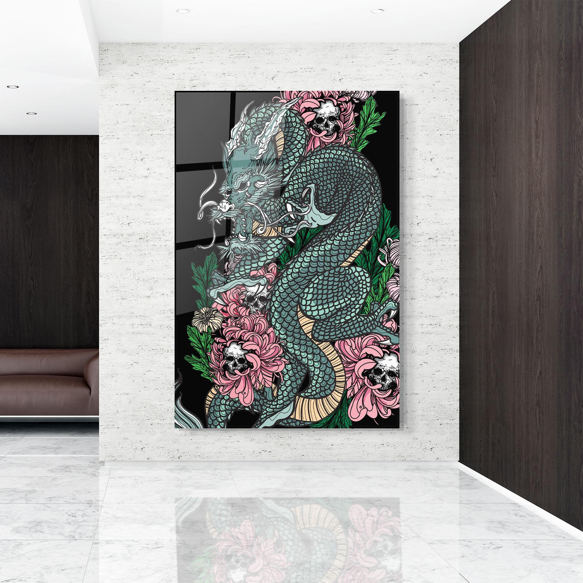 Üvegkép Flower Skull Dragon mockup 9