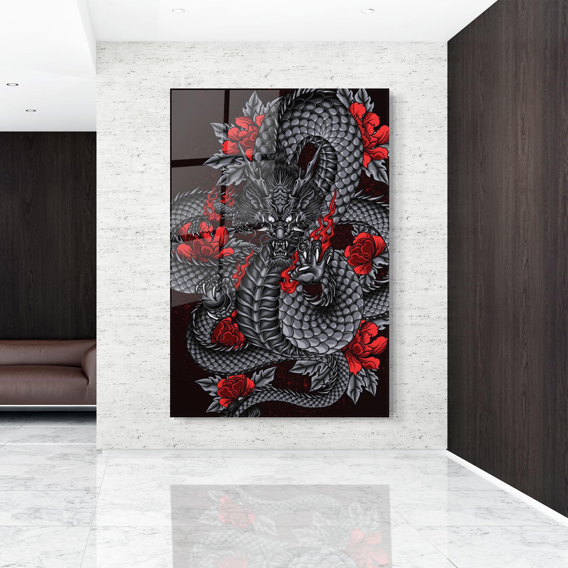 Üvegkép Red Flower Dragon mockup 9