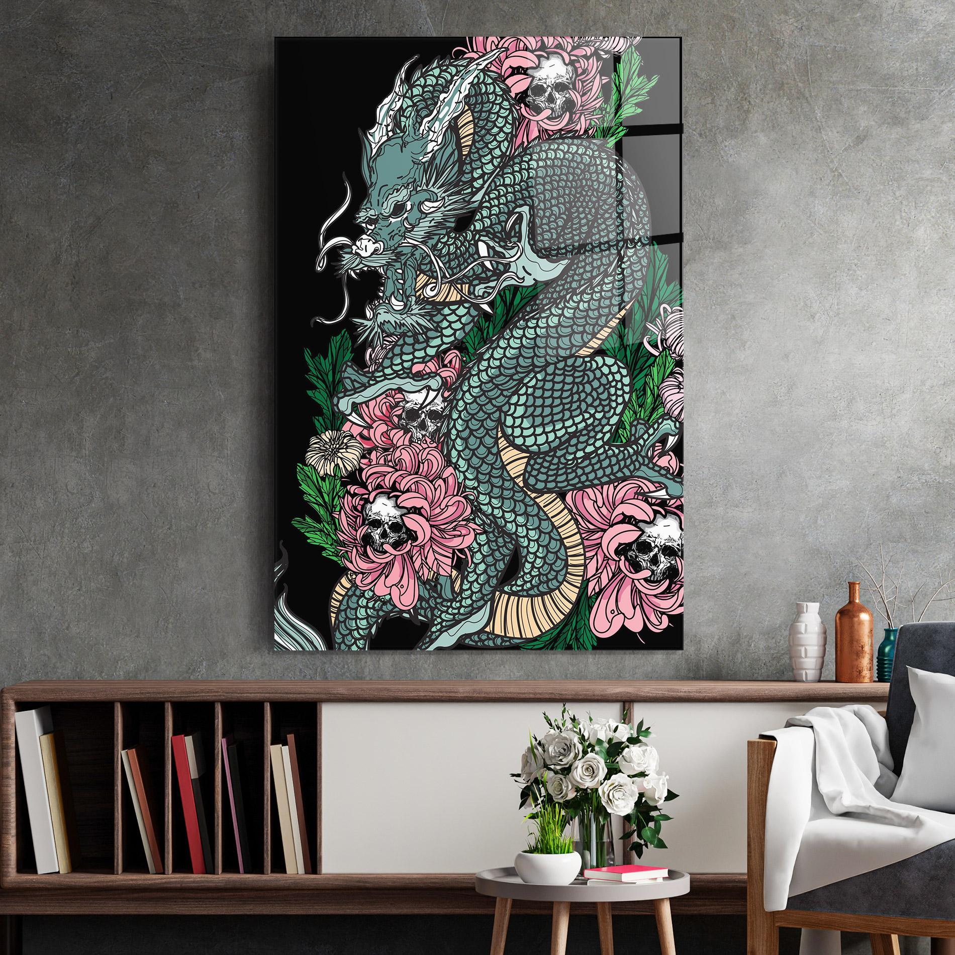Üvegkép Flower Skull Dragon mockup 2