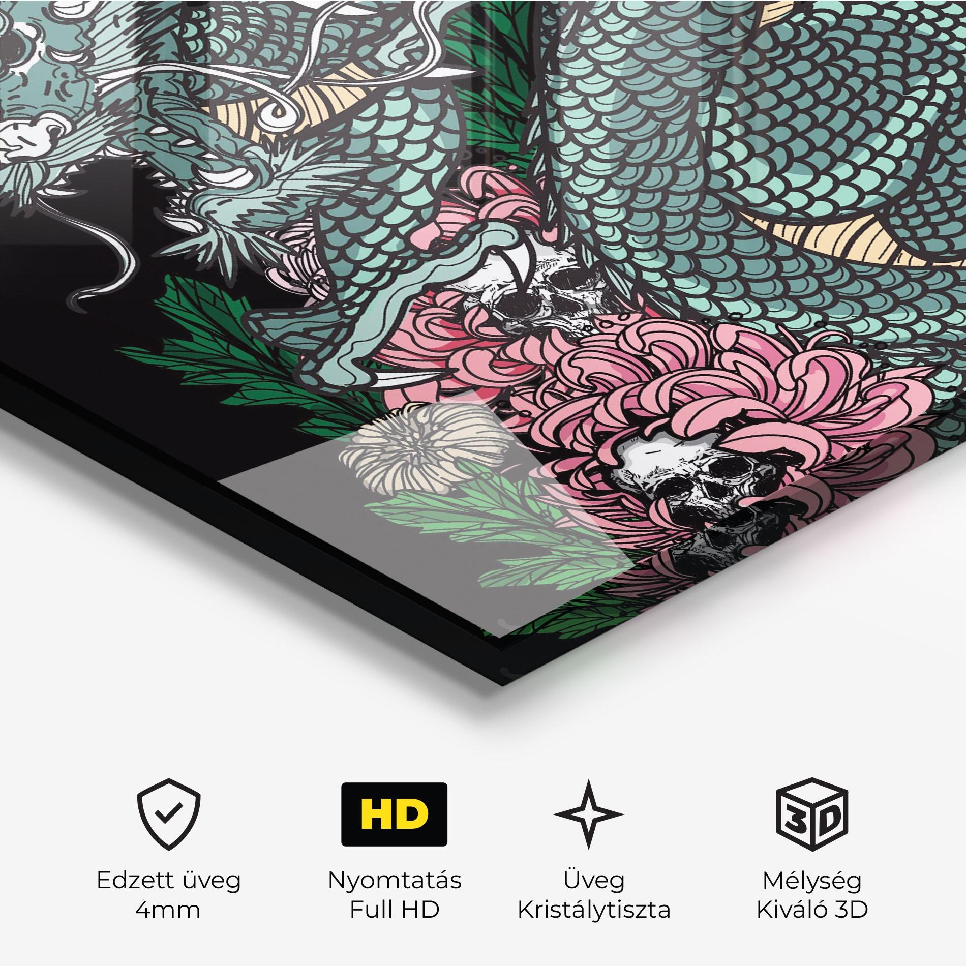 Üvegkép Flower Skull Dragon mockup 3