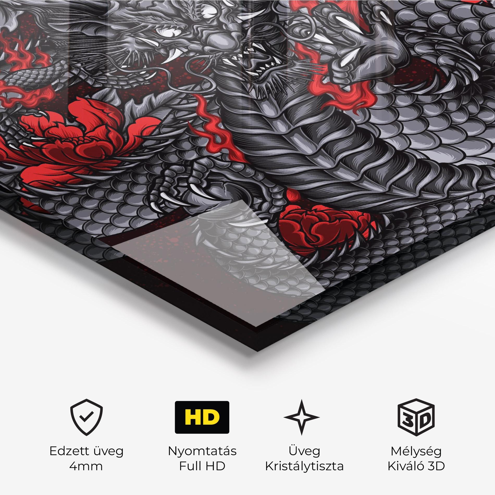 Üvegkép Red Flower Dragon mockup 3