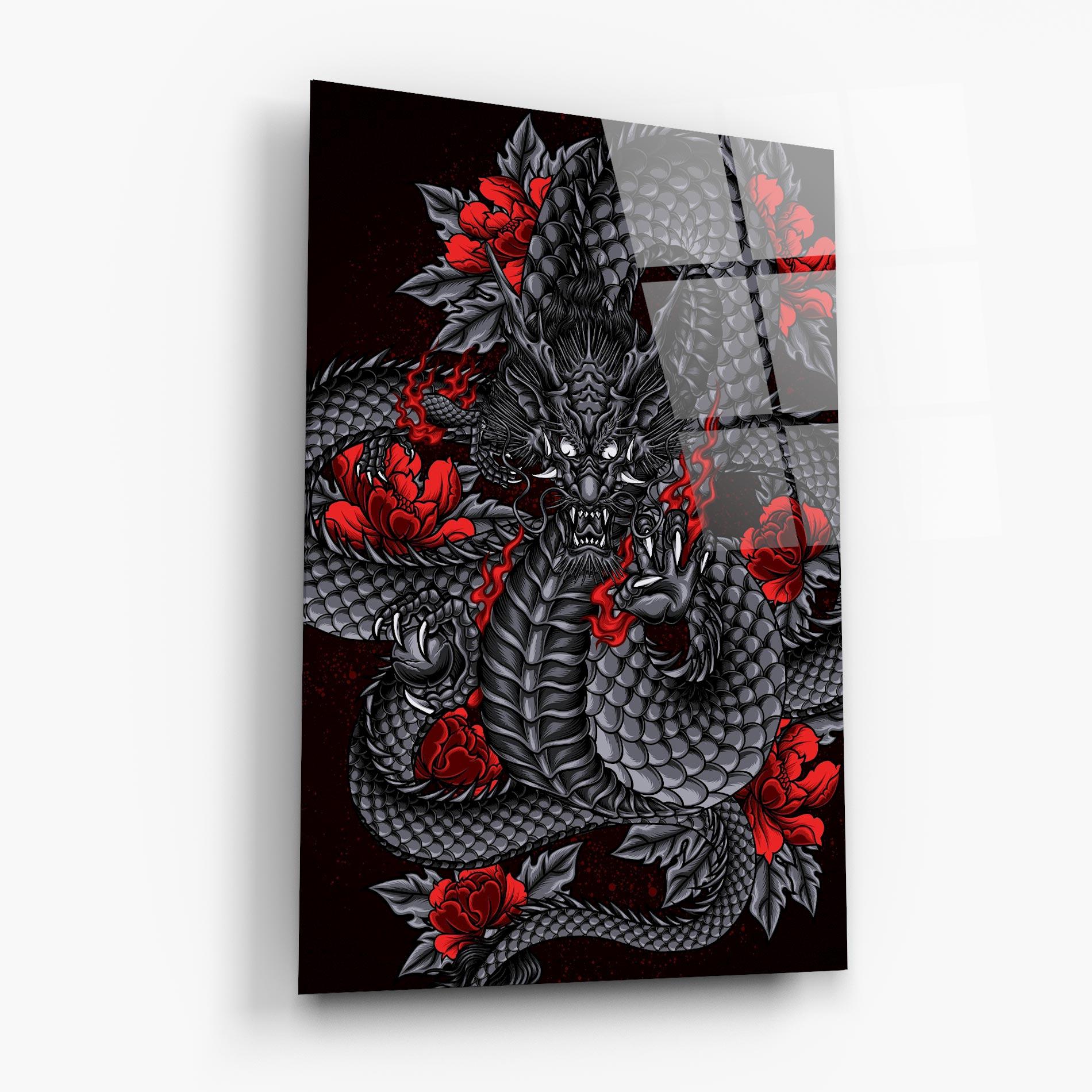 Üvegkép Red Flower Dragon mockup 6