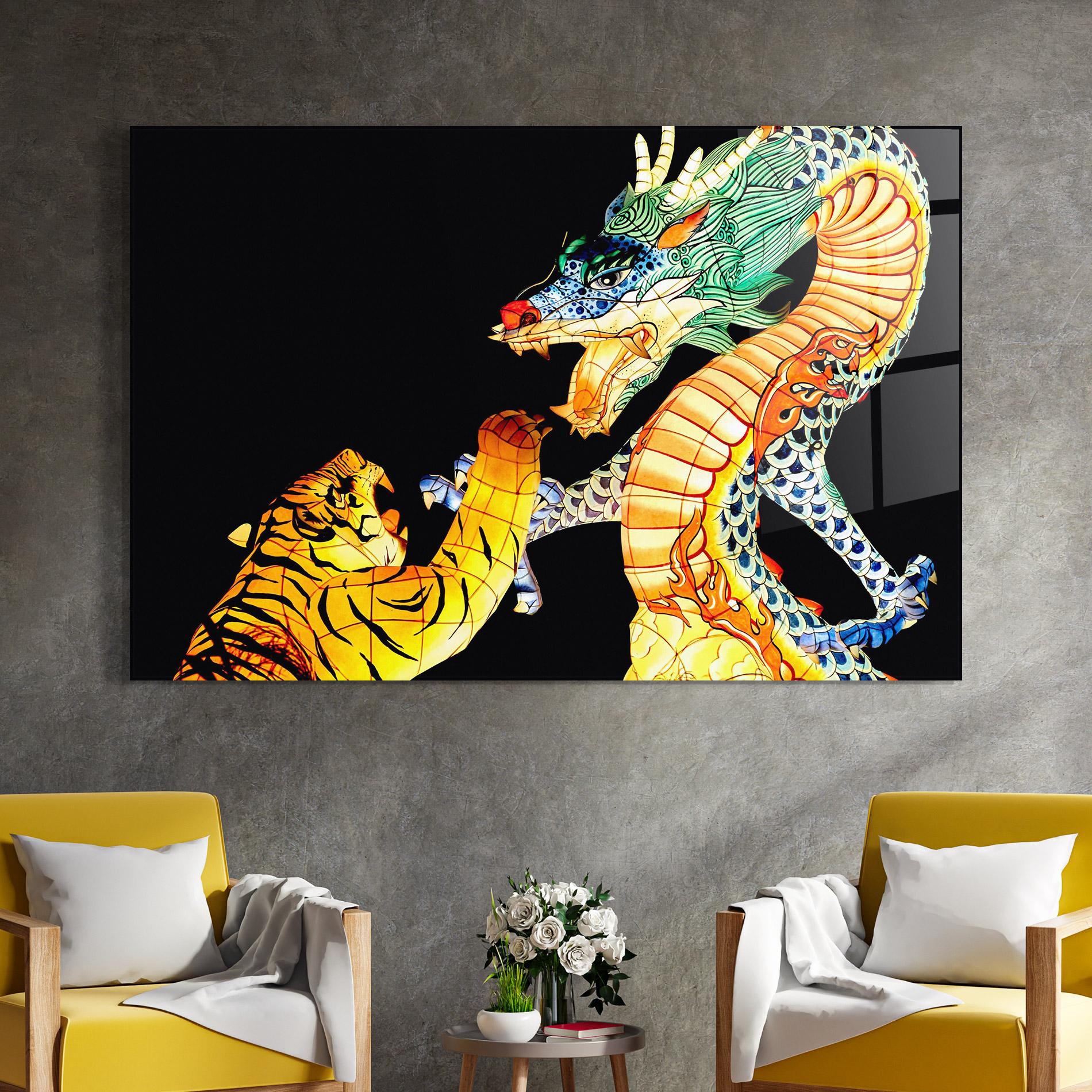 Üvegkép Chinese Dragon And Tiger mockup 4