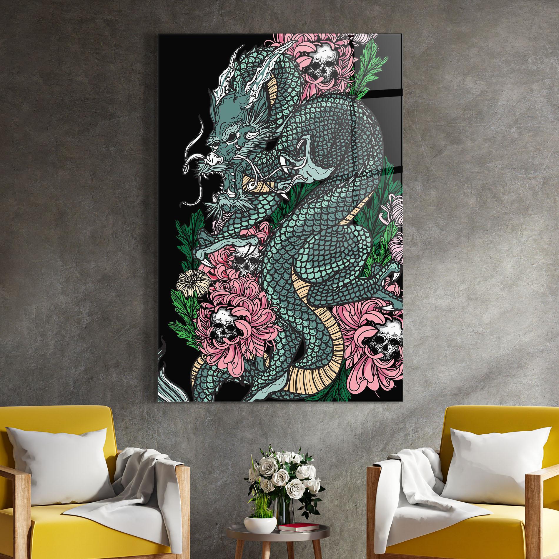 Üvegkép Flower Skull Dragon mockup 4