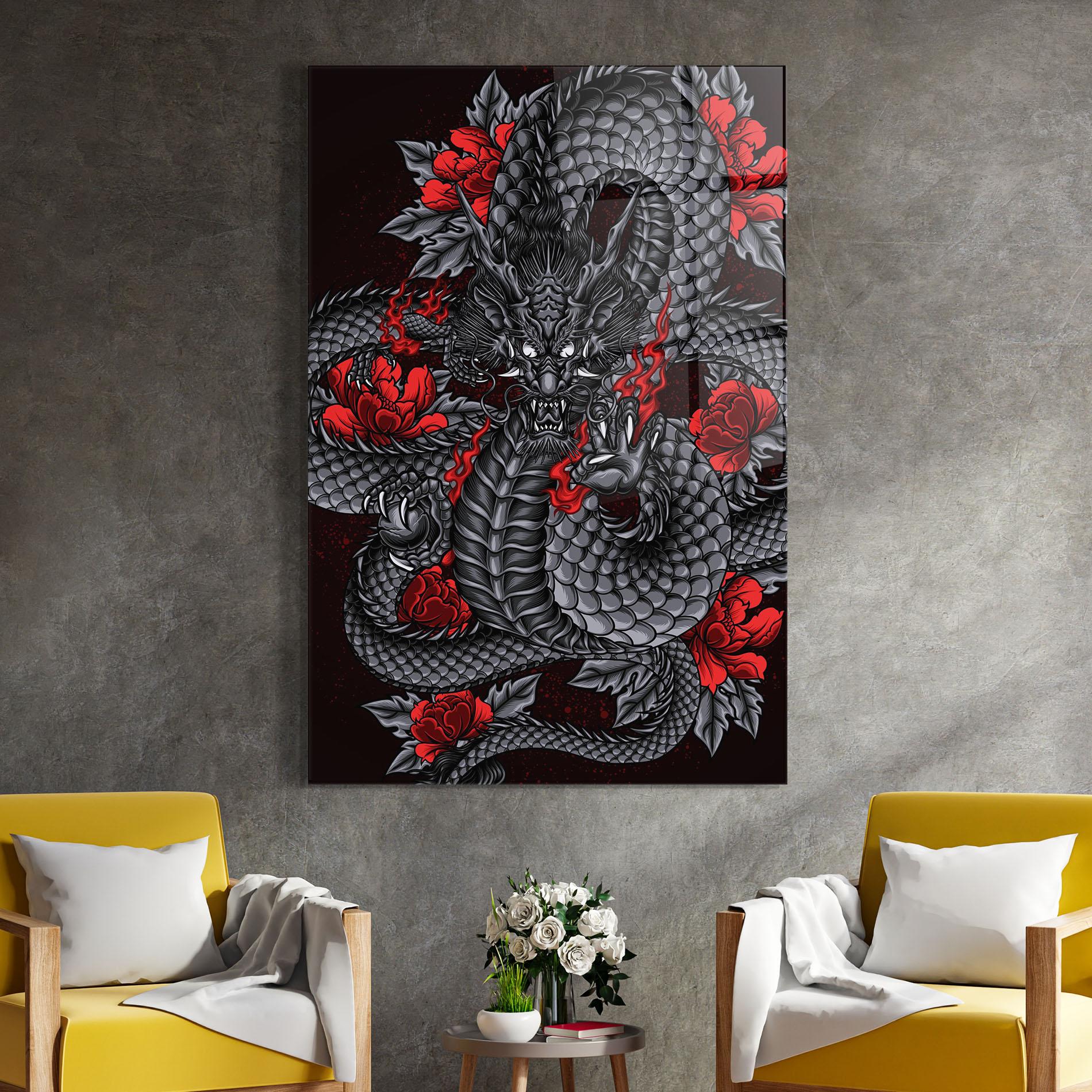 Üvegkép Red Flower Dragon mockup 4