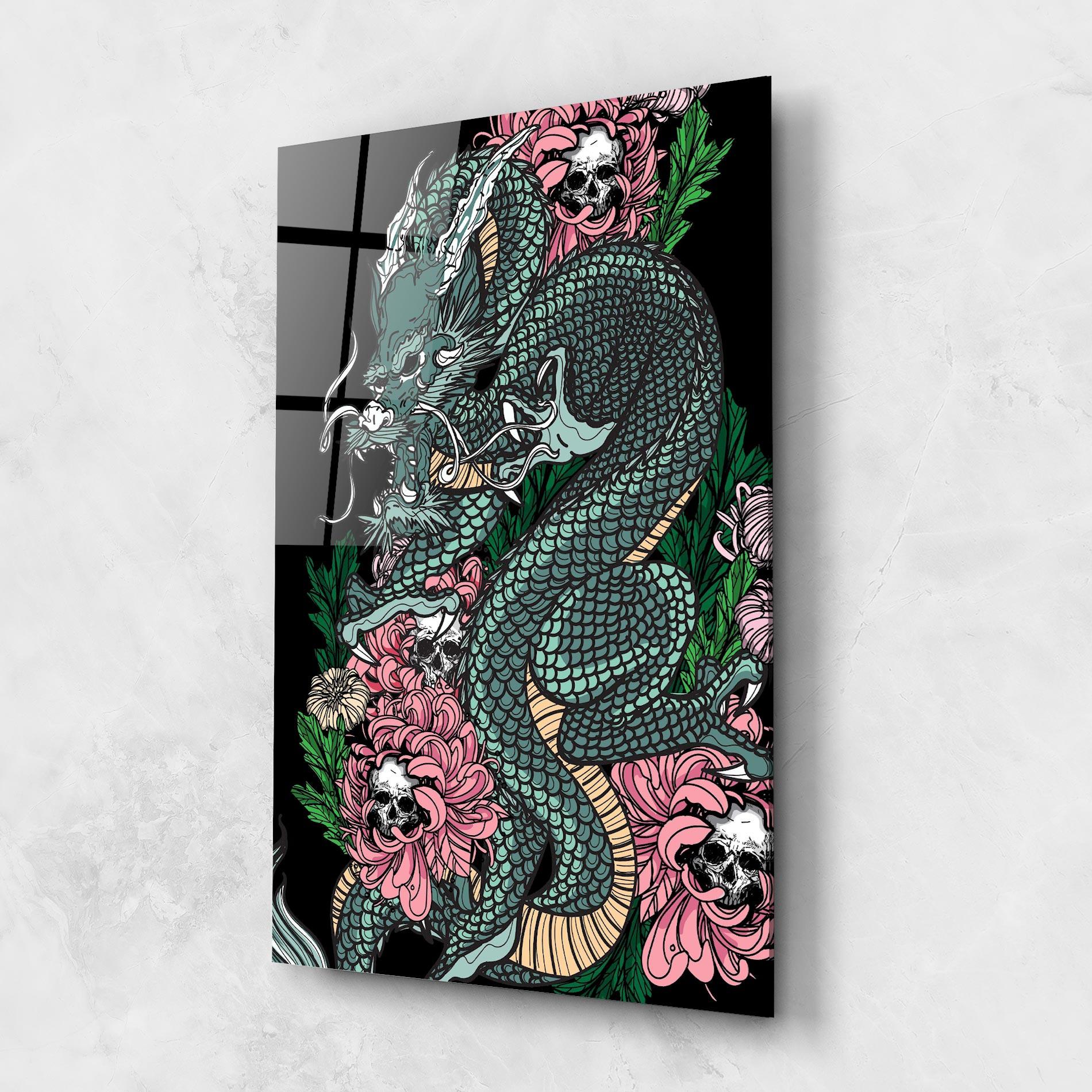 Üvegkép Flower Skull Dragon mockup 1
