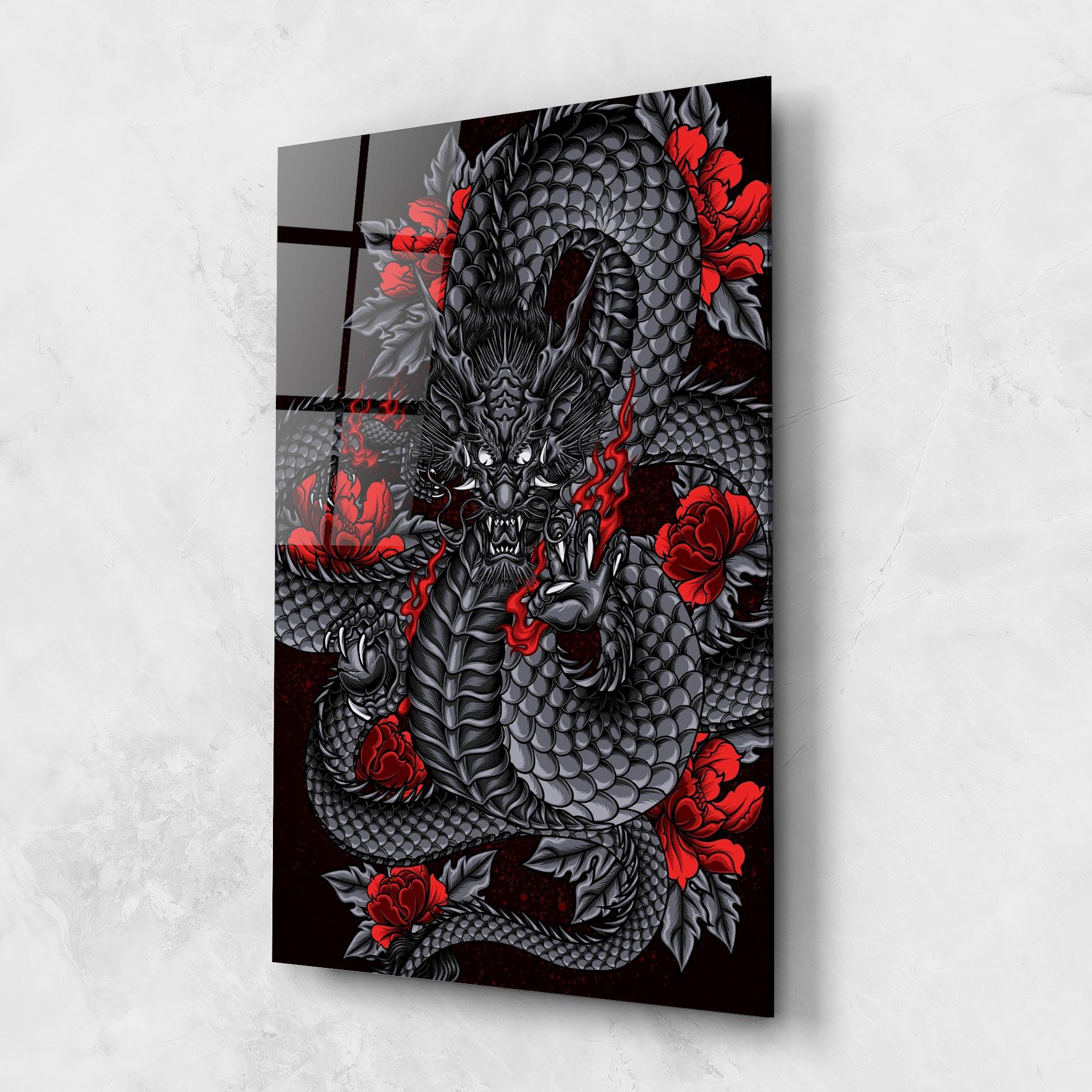 Üvegkép Red Flower Dragon mockup 1