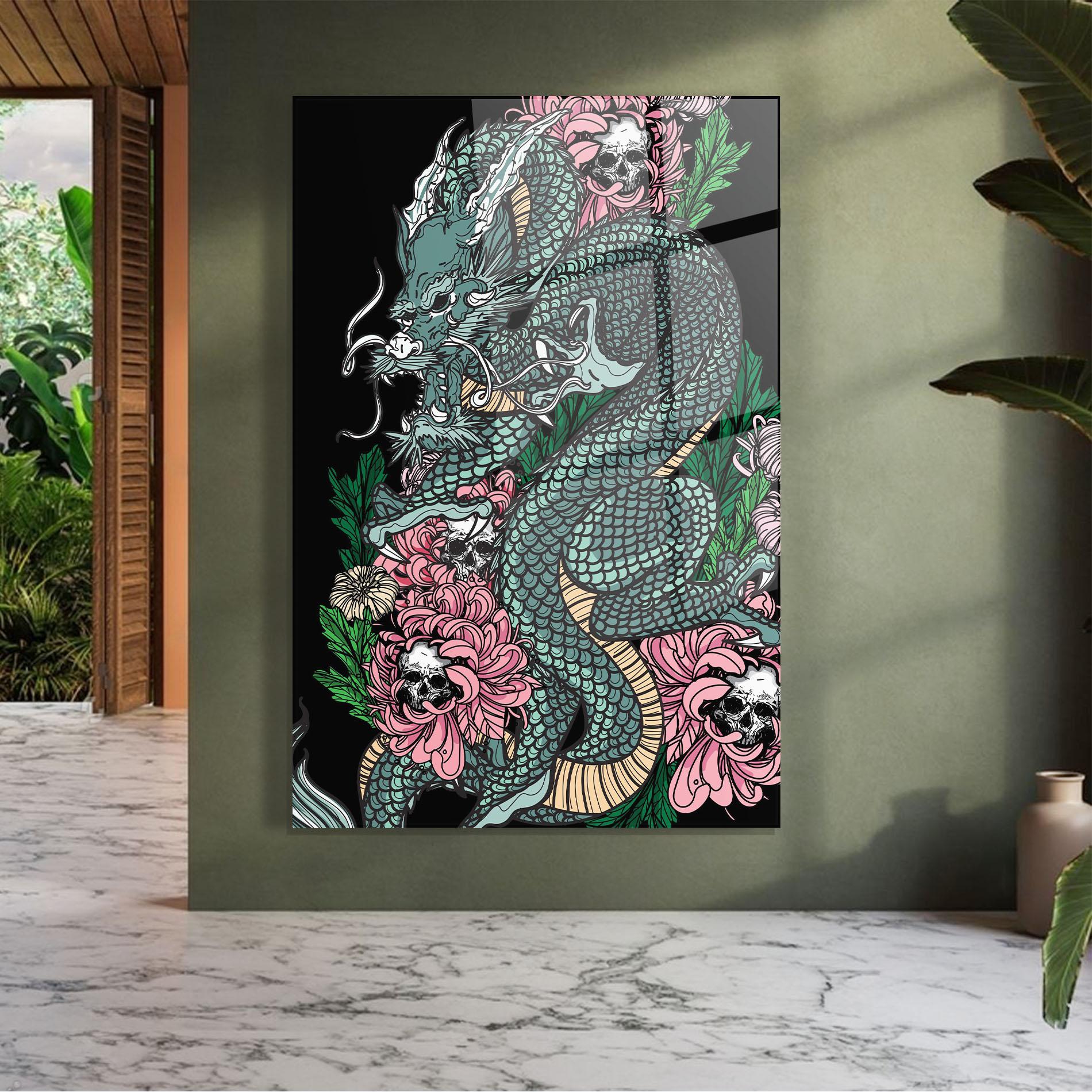 Üvegkép Flower Skull Dragon mockup 7