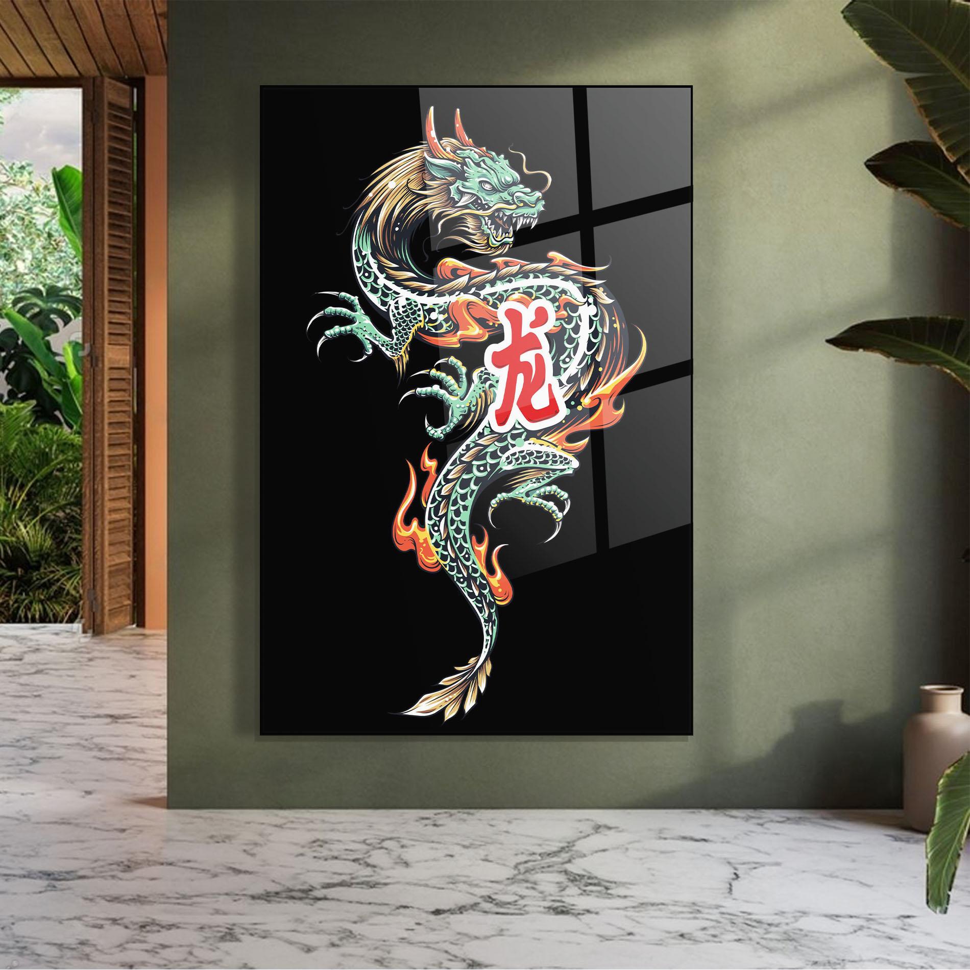 Üvegkép Green Fire Dragon mockup 7