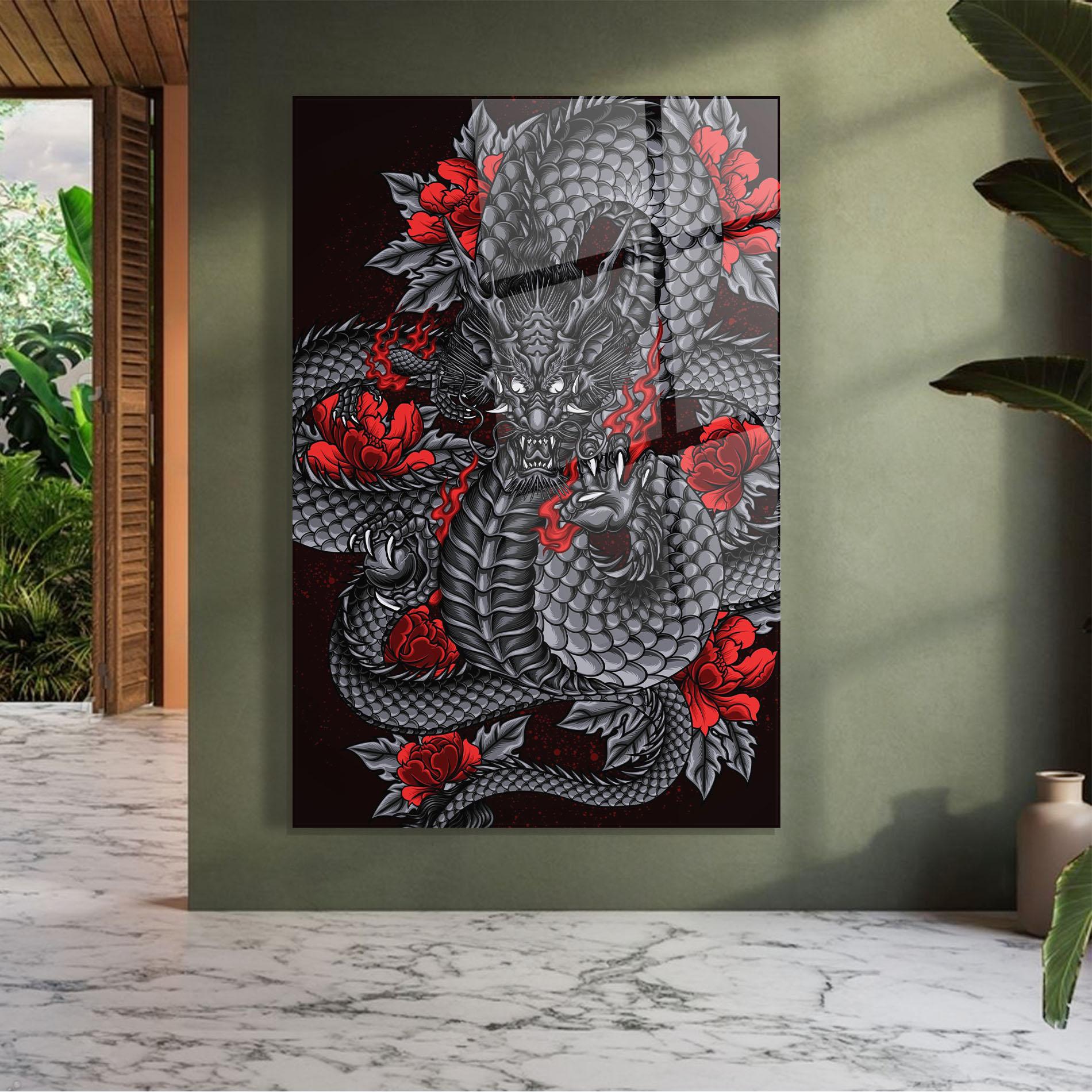 Üvegkép Red Flower Dragon mockup 7