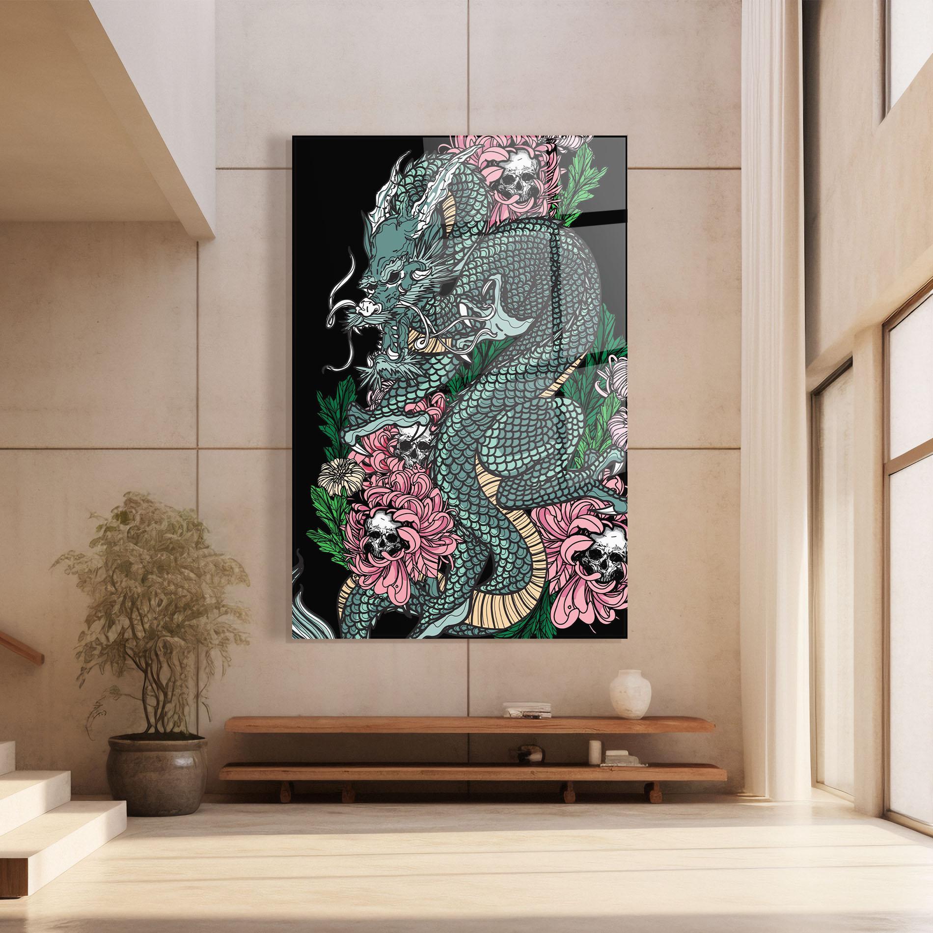 Üvegkép Flower Skull Dragon mockup 8