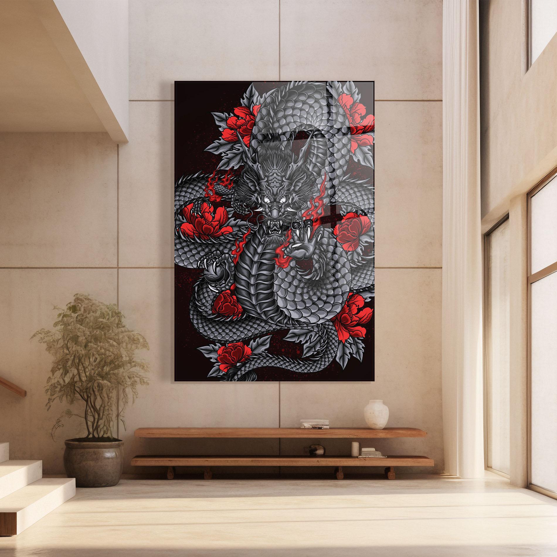 Üvegkép Red Flower Dragon mockup 8