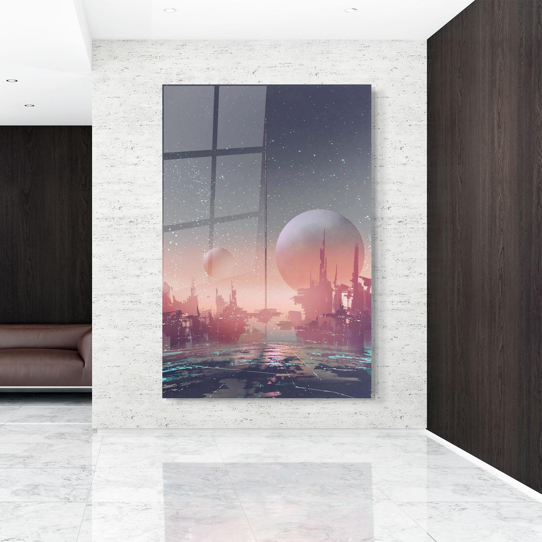 Üvegkép Futuristic Alien Buildings mockup 9