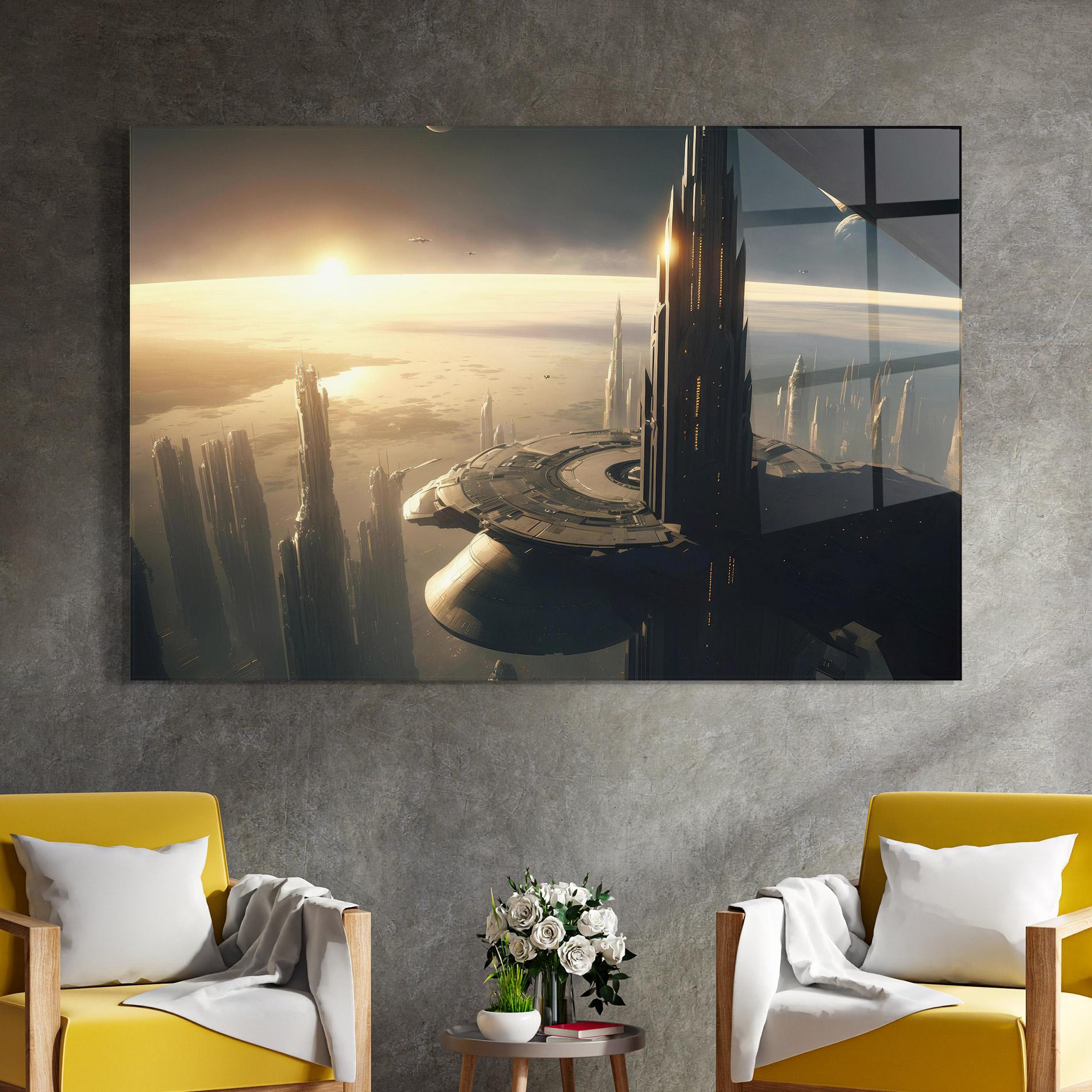 Üvegkép Fantasy Futuristic Cityscape mockup 4