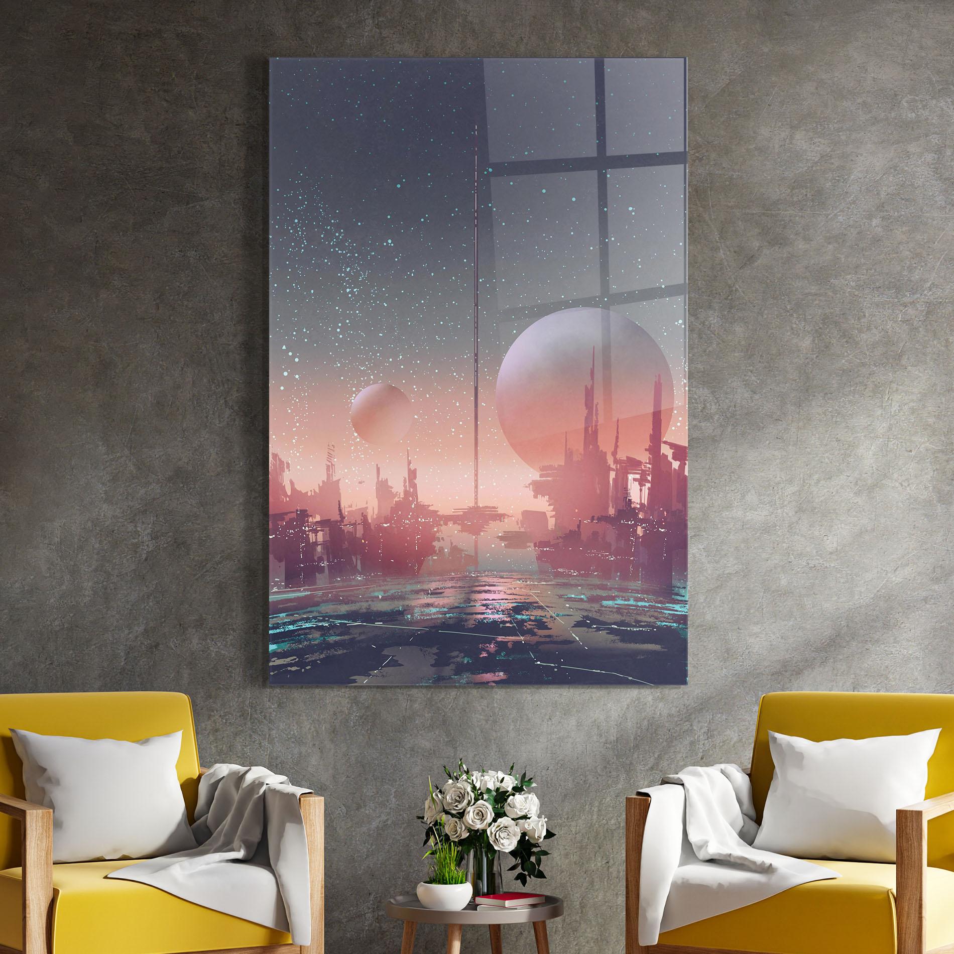 Üvegkép Futuristic Alien Buildings mockup 4