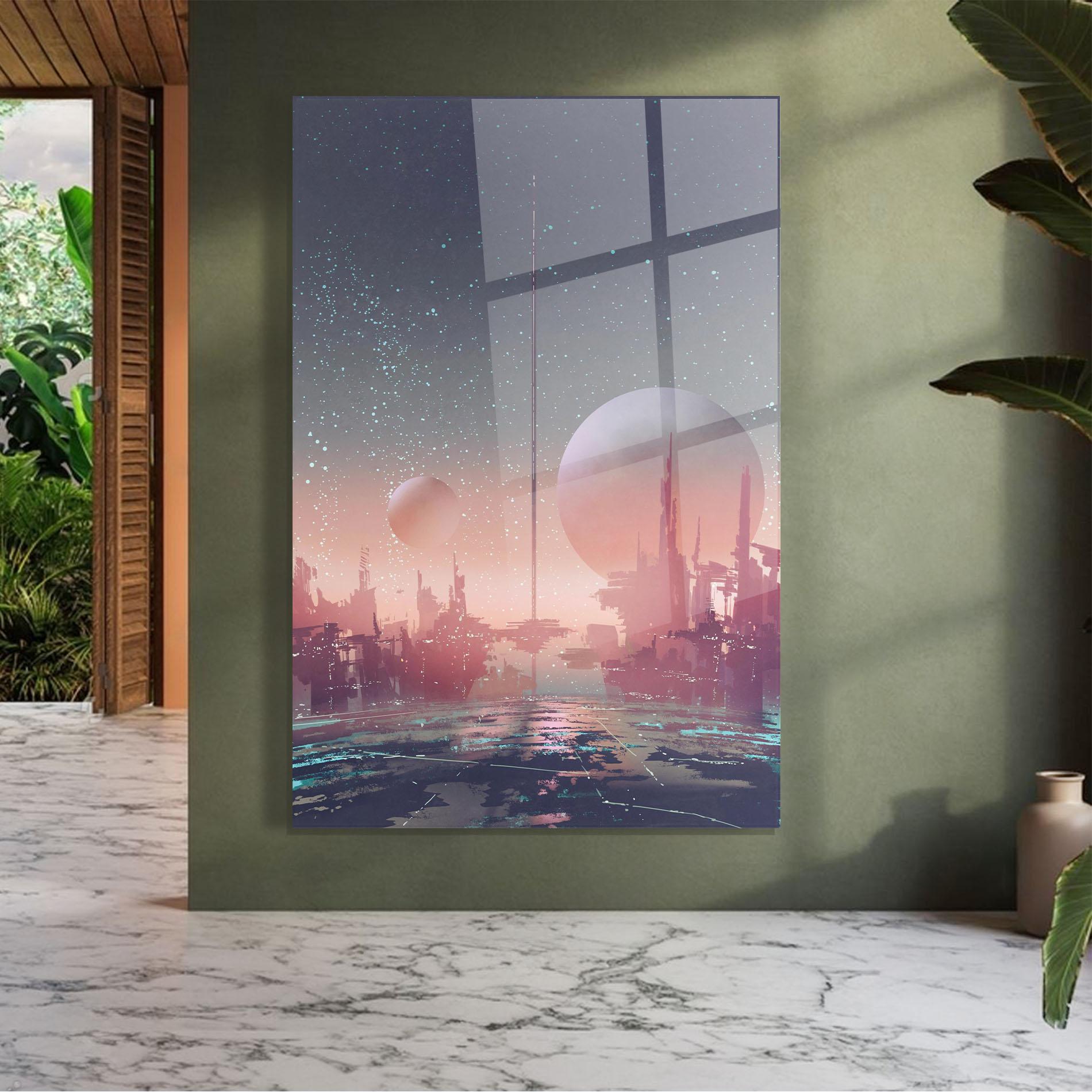 Üvegkép Futuristic Alien Buildings mockup 7