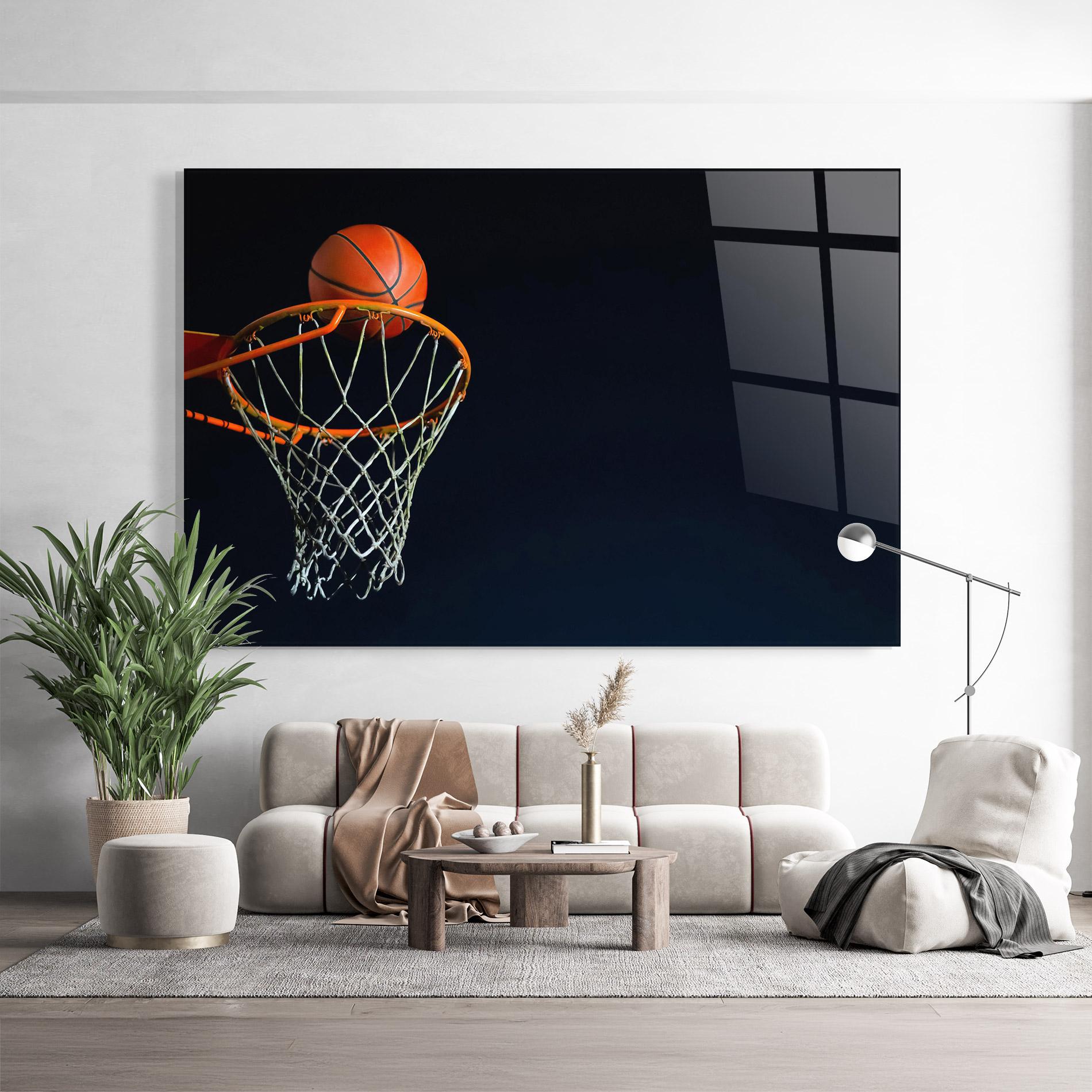 Üvegkép Basketball Hoop On Black mockup 9