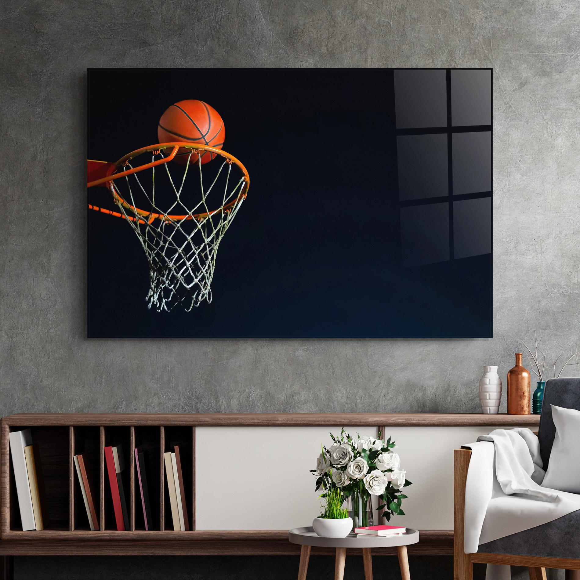 Üvegkép Basketball Hoop On Black mockup 2