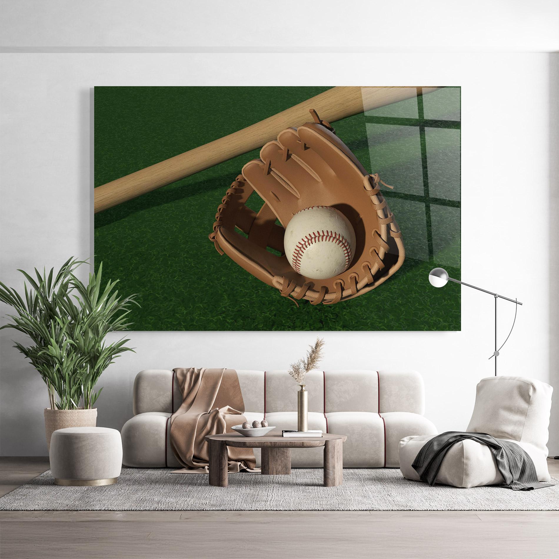 Üvegkép Baseball Glove On Green mockup 9