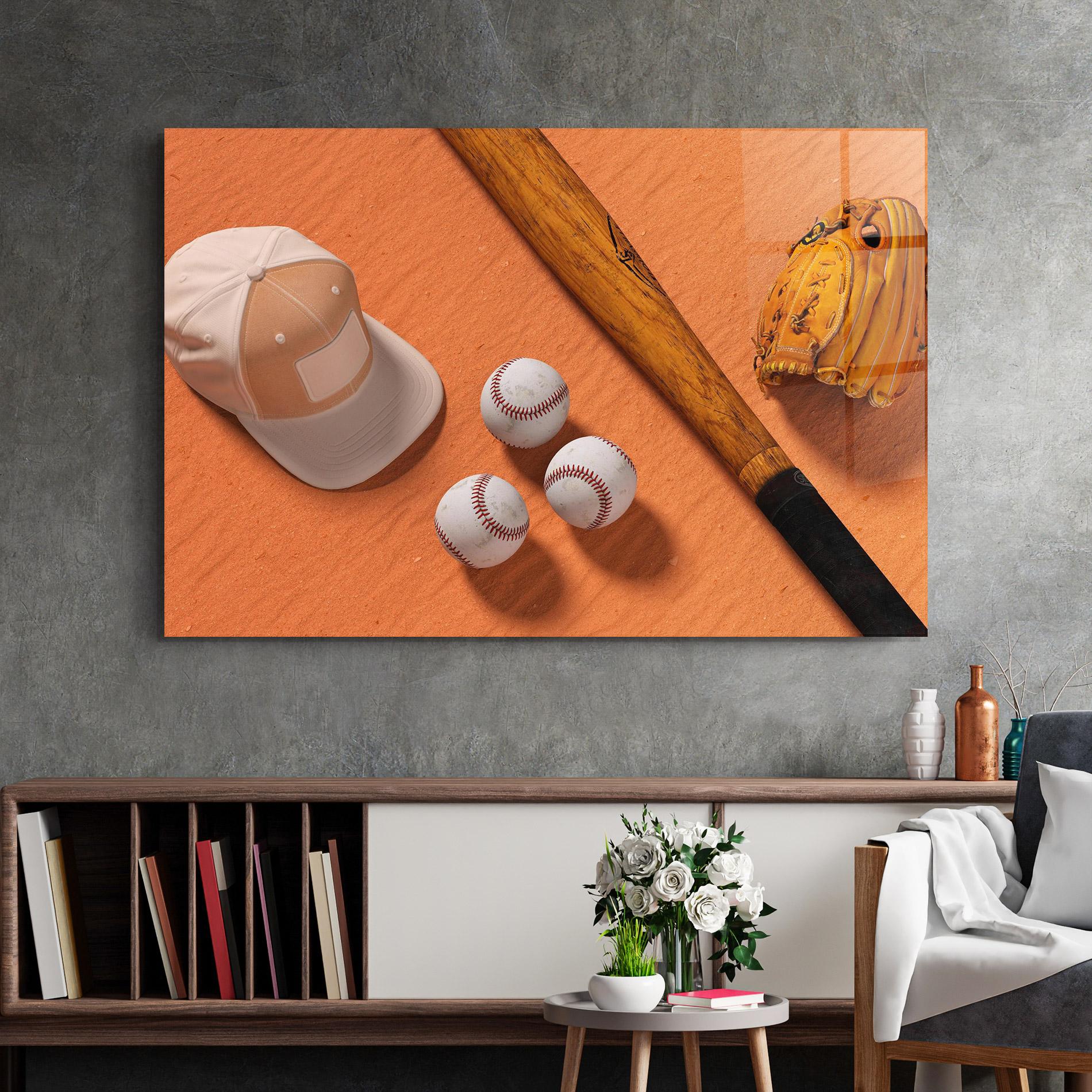 Üvegkép Baseball Set On Orange mockup 2