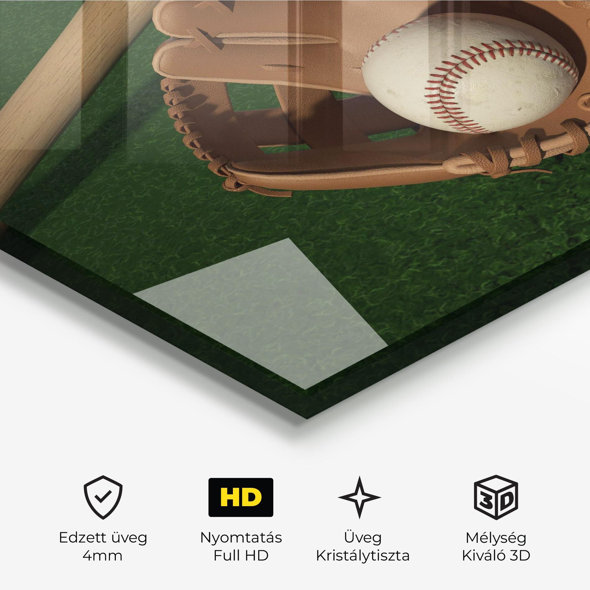 Üvegkép Baseball Glove On Green mockup 3