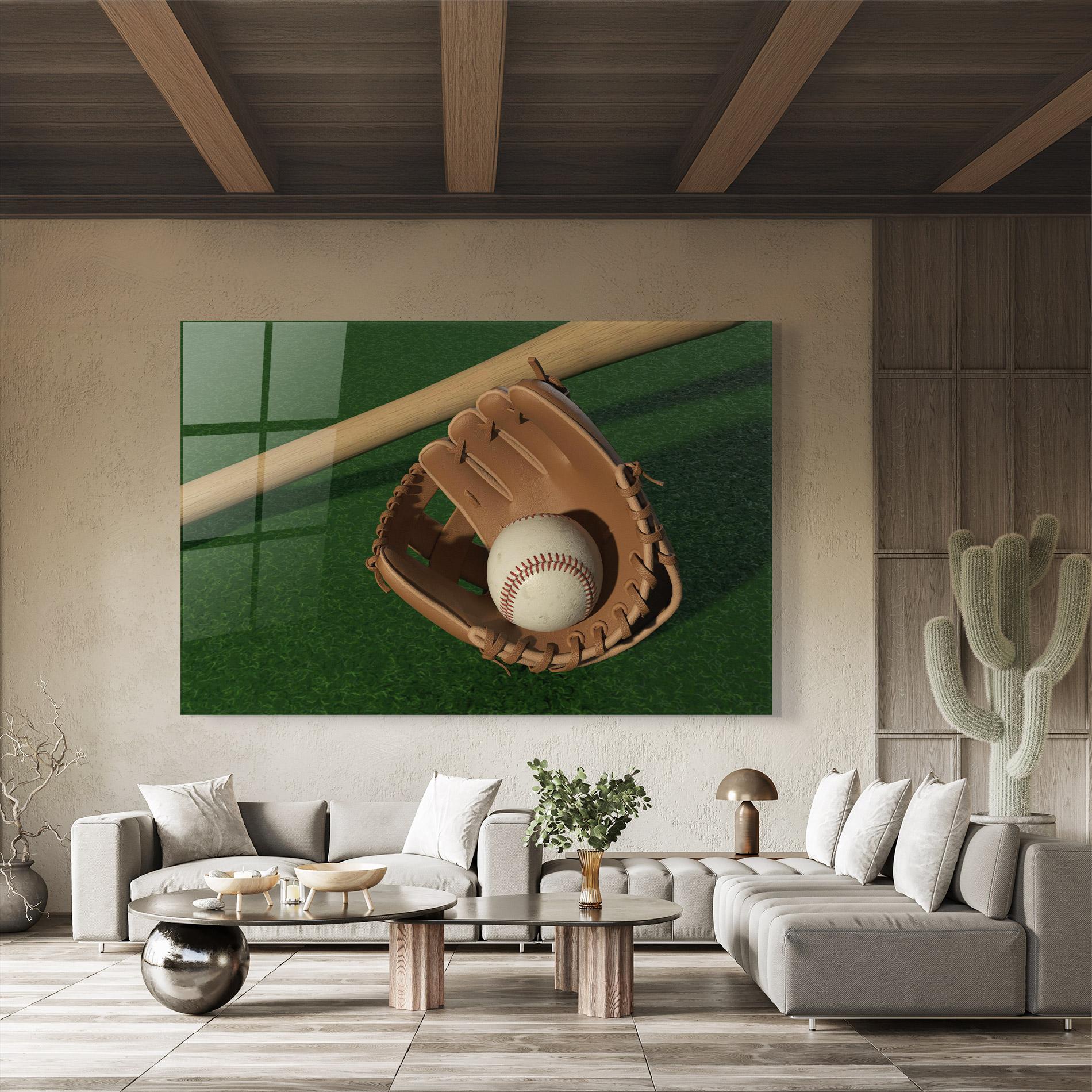 Üvegkép Baseball Glove On Green mockup 8