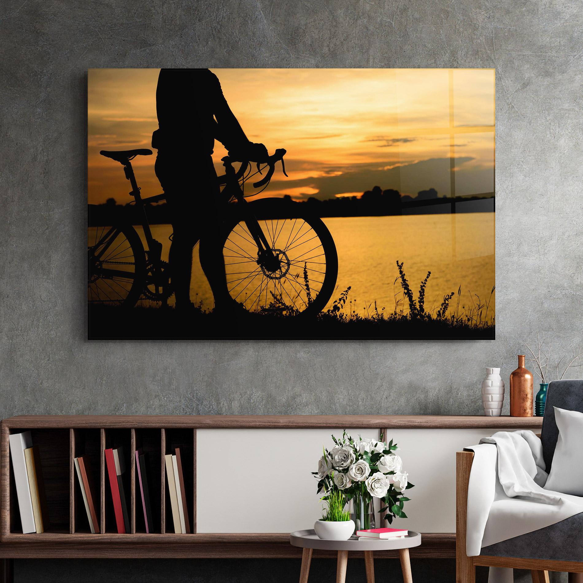 Üvegkép Bicycle Sunset Silhouette mockup 2