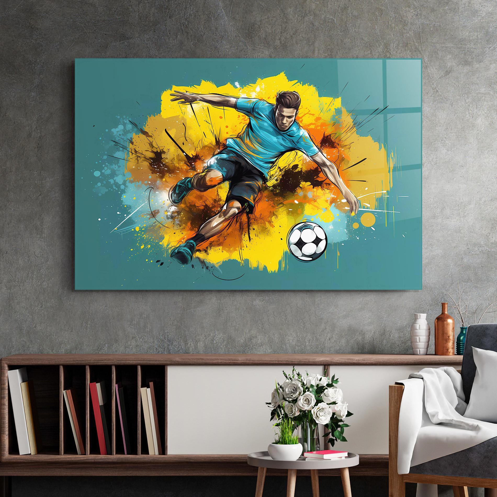 Üvegkép Football Player Painting mockup 2