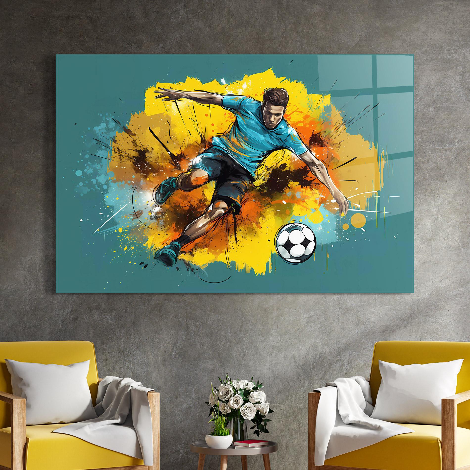 Üvegkép Football Player Painting mockup 4